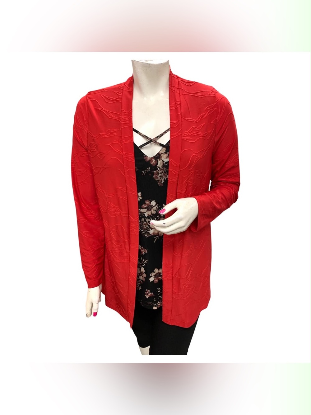 Joie De Vince Open-Front Red Textured Cardigan Size Xl